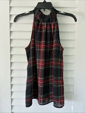 J. Crew HOLIDAY-ELEGANT Plaid Halter Bow-Back Cami in Red and Black size 0